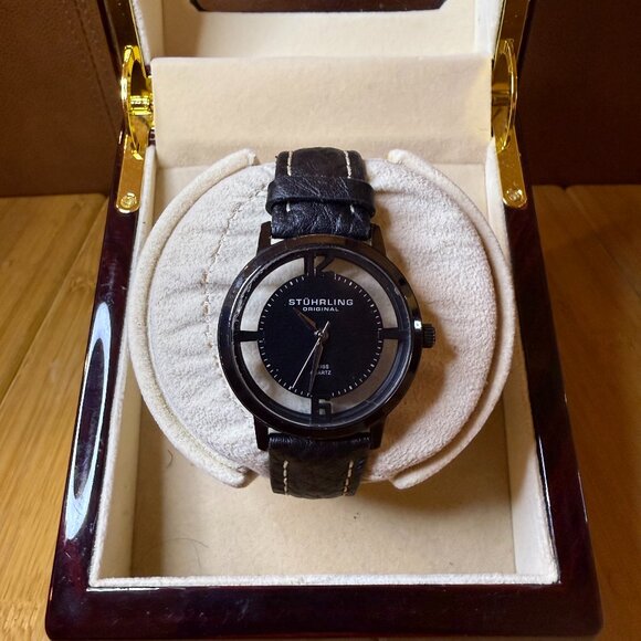 Stuhrling Original Cathedral Black Quartz Skeleton Watch 388G2.SET.04, 40mm - Picture 1 of 5